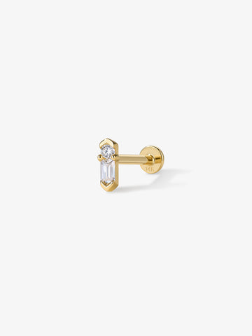ANKIEJOY Beam 14K Gold Baguette and Round Moissanite Flat Back Stud