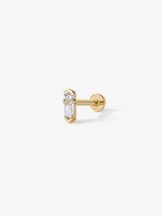ANKIEJOY Beam 14K Gold Baguette and Round Moissanite Flat Back Stud