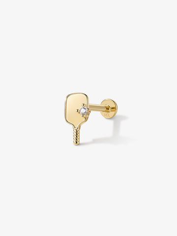 ANKIEJOY Victor 14K Gold Pickleball Paddle Moissanite Flat Back Threaded Stud