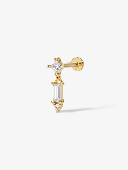 ANKIEJOY Beam 14K Gold Princess and Baguette Moissanite Dangle Flat Back Stud