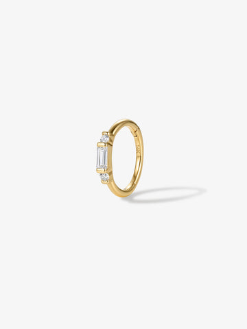 ANKIEJOY Beam 14K Gold Baguette and Round Moissanite Huggie Hoop