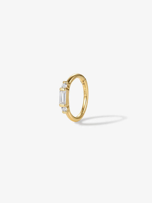 ANKIEJOY Beam 14K Gold Baguette and Round Moissanite Huggie Hoop