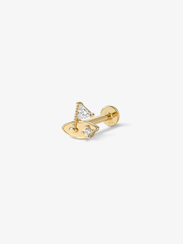 ANKIEJOY Victor 14K Gold Golf Flag Moissanite Flat Back Threaded Stud