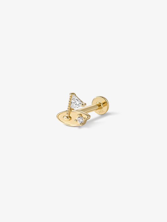 ANKIEJOY Victor 14K Gold Golf Flag Moissanite Flat Back Threaded Stud