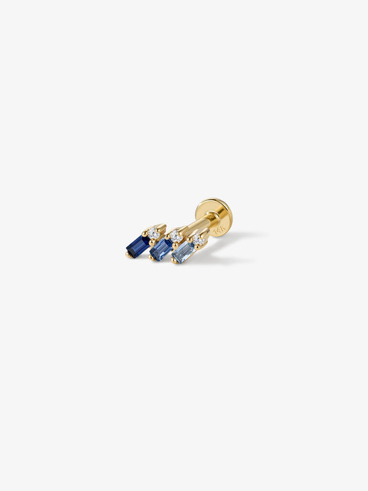 ANKIEJOY Tidal 14K Gold Blue Sapphire and Moissanite Flat Back Threaded Stud