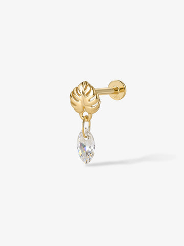 ANKIEJOY Shore 14K Gold Monstera Moissanite Dangle Flat Back Stud