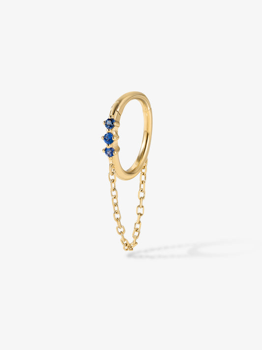 ANKIEJOY Tidal 14K Gold Blue Sapphire Chain Hoop Earring