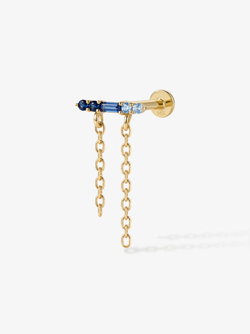 ANKIEJOY Tidal 14K Gold Blue Sapphire Chain Tassel Flat Back Threaded Stud