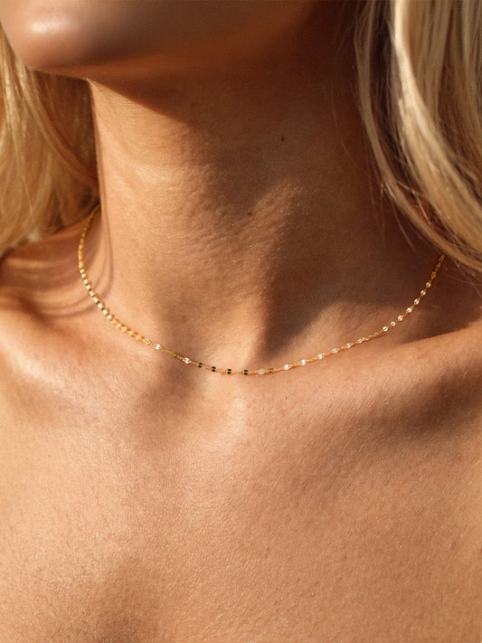 ANKIEJOY 14K Solid Gold Classic Lips Chain Necklace