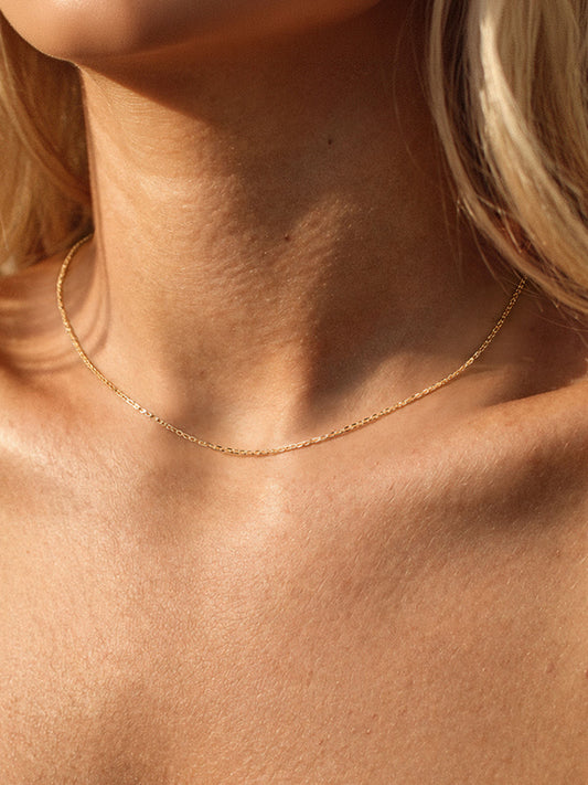 ANKIEJOY 14K Solid Gold Classic Cross Chain Necklace
