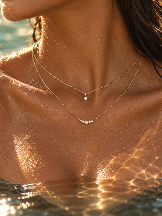 ANKIEJOY 14K Solid Gold Lab Diamond Cross Chain Necklace