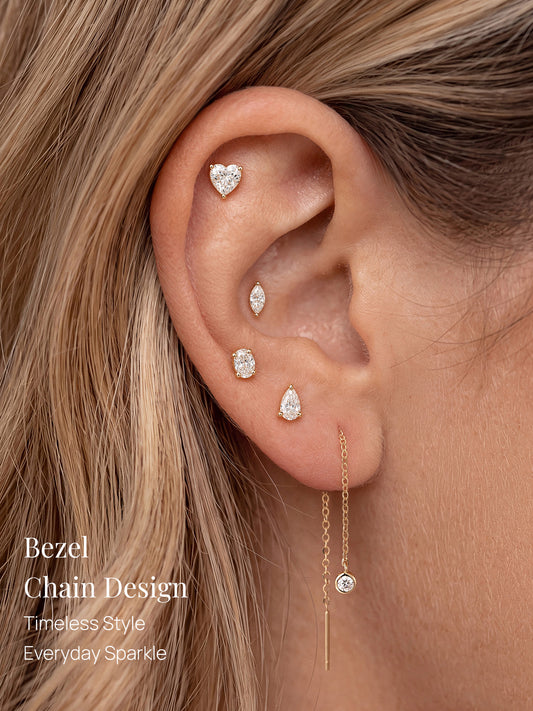 ANKIEJOY Essentials 14K Solid Gold Bezel Chain Ear Threader