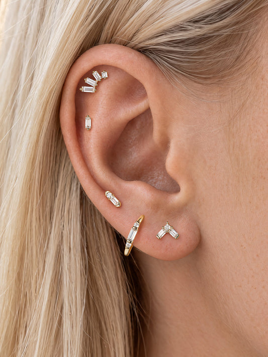 ANKIEJOY Beam 14K Gold Baguette and Round Moissanite Flat Back Stud