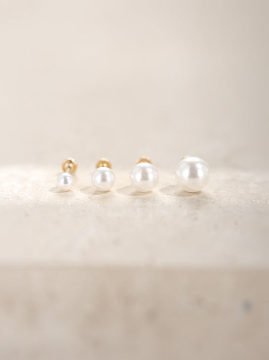 ANKIEJOY Essentials 14K Solid Gold Pearl Solitaire Flat Back Stud