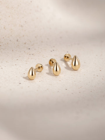 ANKIEJOY Fusion 14K Solid Gold Polished Pear Flat Back Stud