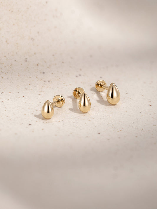 ANKIEJOY Fusion 14K Solid Gold Polished Pear Flat Back Stud