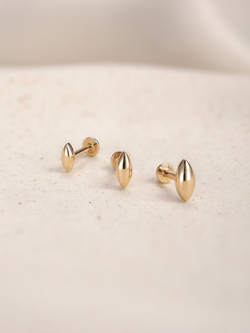 ANKIEJOY Fusion 14K Solid Gold Polished Marquise Flat Back Stud