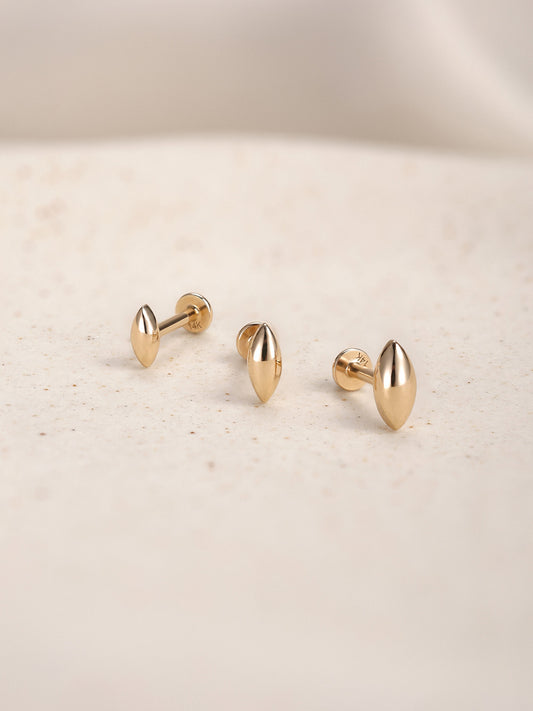 ANKIEJOY Fusion 14K Solid Gold Polished Marquise Flat Back Stud