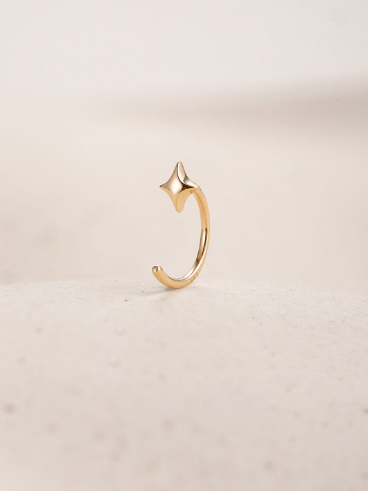 ANKIEJOY Starborn 14K Solid Gold C-Shaped Star Ear Hook