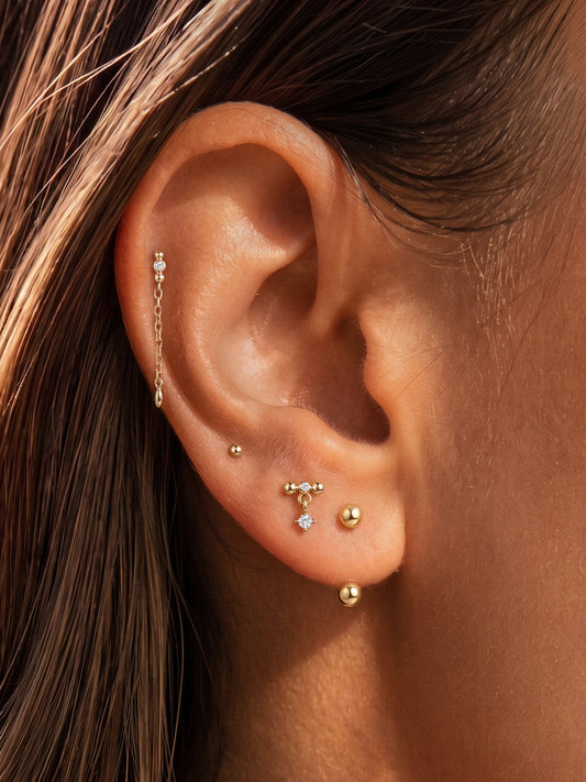 ANKIEJOY GoldWave 14K Solid Gold Classic Bead Curved Barbell