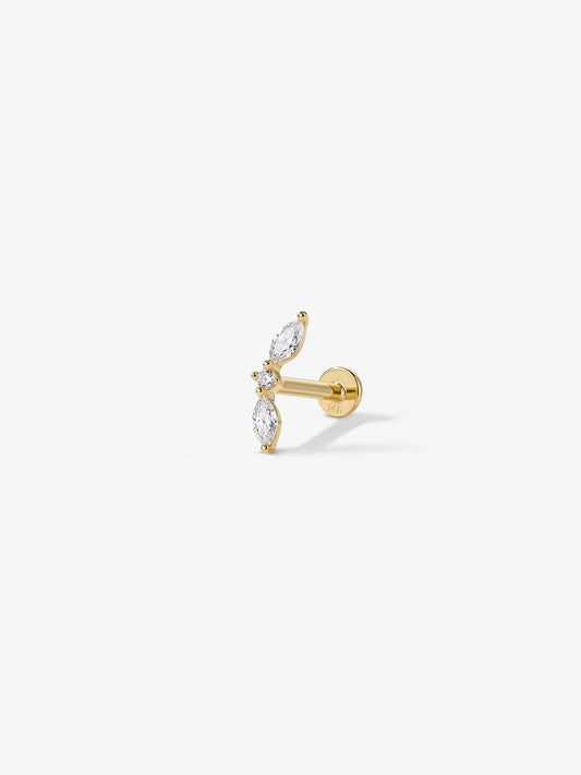 ANKIEJOY Marquise 14K Solid Gold Curved Flat Back Stud