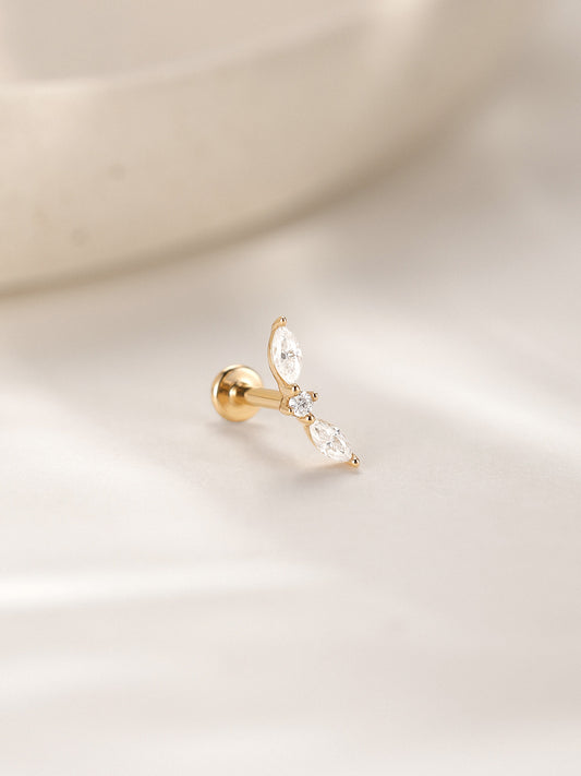 ANKIEJOY Marquise 14K Solid Gold Curved Flat Back Stud