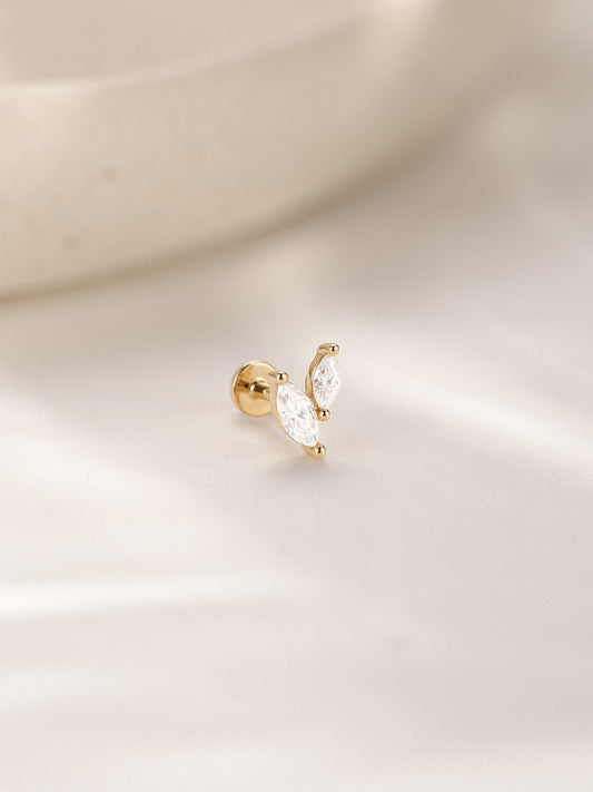 ANKIEJOY Marquise 14K Solid Gold Two-Stone Flat Back Stud