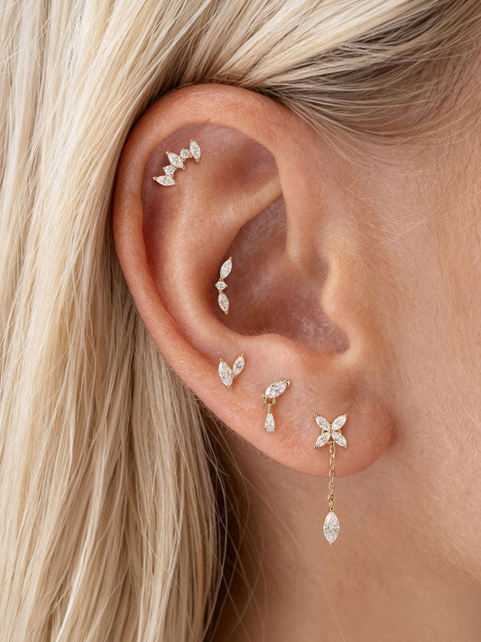 ANKIEJOY Marquise 14K Solid Gold Two-Stone Flat Back Stud