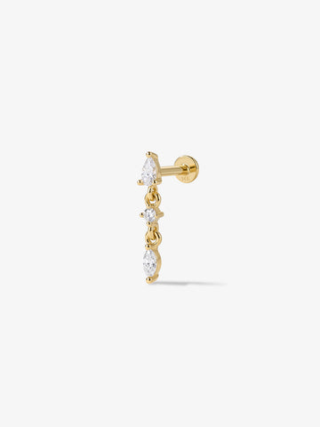 ANKIEJOY Marquise 14K Solid Gold Drop Chain Flat Back Stud