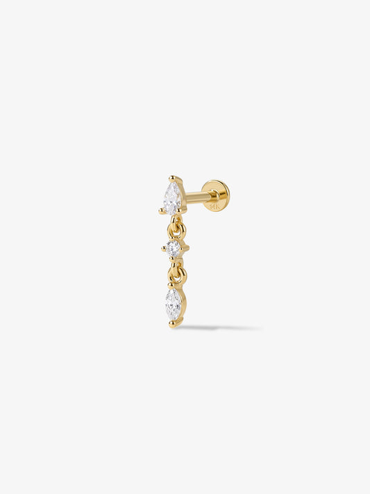 ANKIEJOY Marquise labret con cadena colgante en oro macizo de 14 quilates
