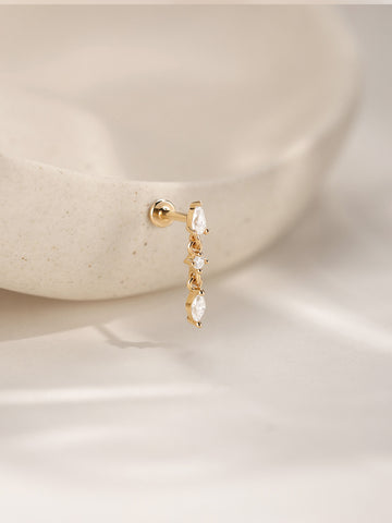 ANKIEJOY Marquise 14K Solid Gold Drop Chain Flat Back Stud