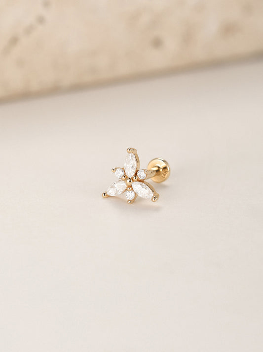ANKIEJOY Marquise 14K Solid Gold Floral Flat Back Stud