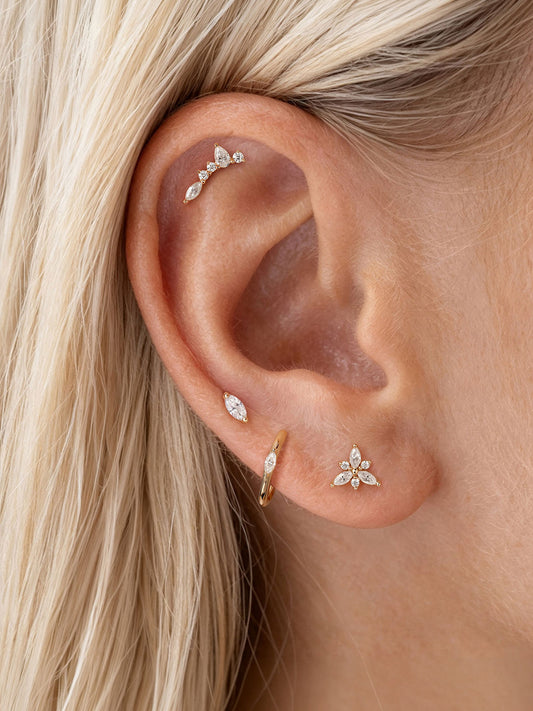 ANKIEJOY Marquise 14K Solid Gold Floral Flat Back Stud