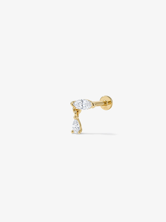 ANKIEJOY Marquise labret con pera colgante en oro macizo de 14 quilates