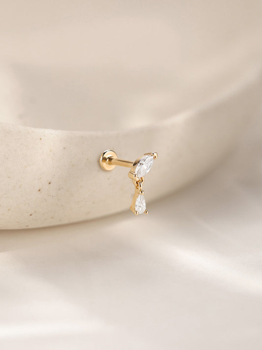 ANKIEJOY Marquise 14K Solid Gold Pear Drop Flat Back Stud
