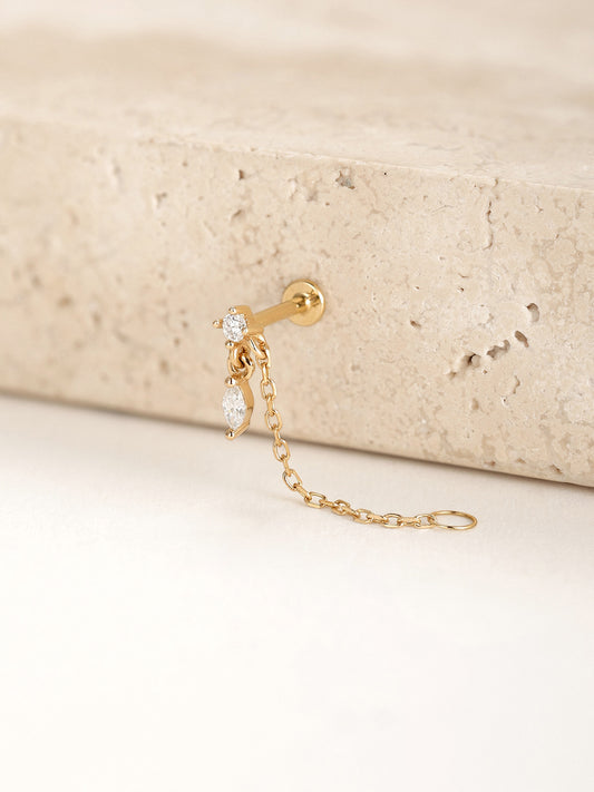 ANKIEJOY Marquise 14K Solid Gold Drop Chain Charm