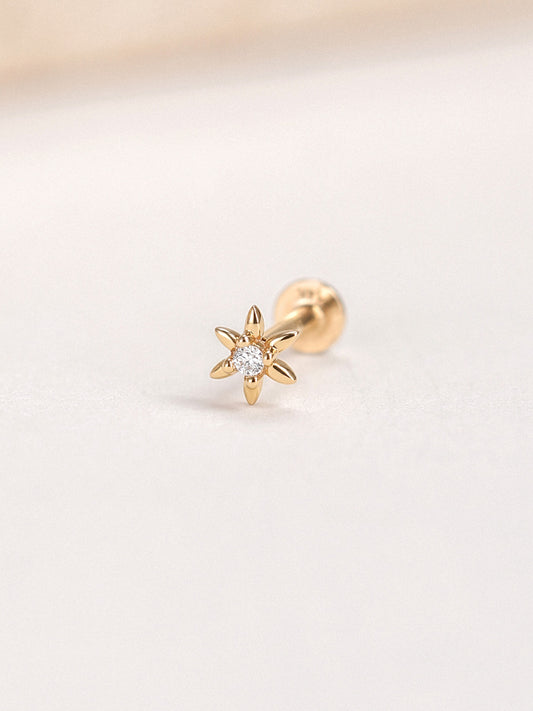ANKIEJOY Fusion 14K Solid Gold Marquise Floral Flat Back Stud