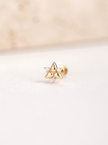 ANKIEJOY Fusion 14K Solid Gold Pear Floral Flat Back Stud