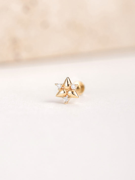 ANKIEJOY Fusion 14K Solid Gold Pear Floral Flat Back Stud