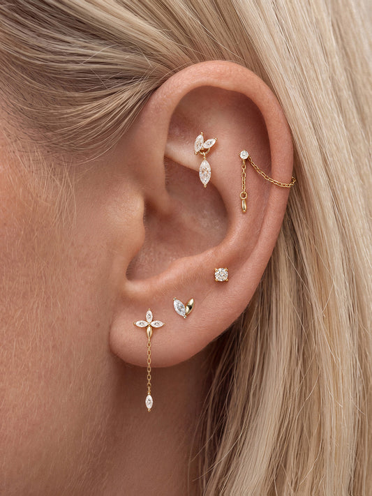 ANKIEJOY Fusion 14K Solid Gold Marquise Duo Flat Back Stud