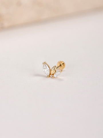 ANKIEJOY Fusion 14K Solid Gold Marquise Trio Flat Back Stud