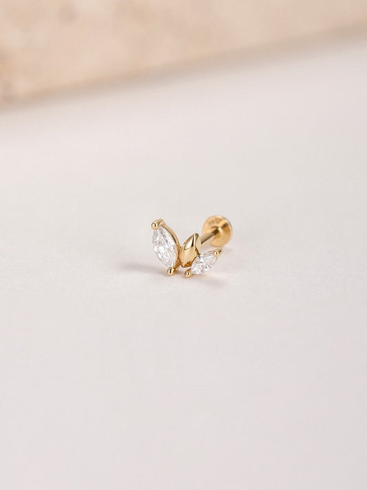 ANKIEJOY Fusion 14K Solid Gold Marquise Trio Flat Back Stud