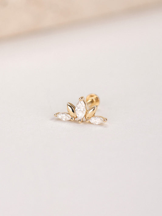 ANKIEJOY Fusion 14K Solid Gold Marquise Arc Flat Back Stud
