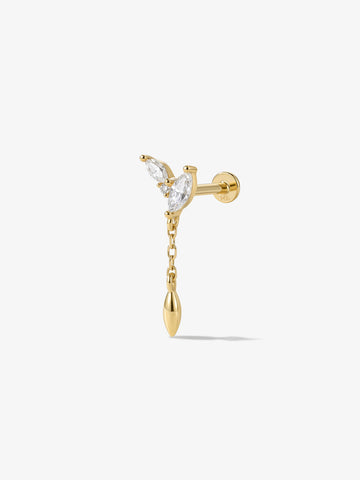 ANKIEJOY Fusion 14K Solid Gold Marquise Tassel Flat Back Stud