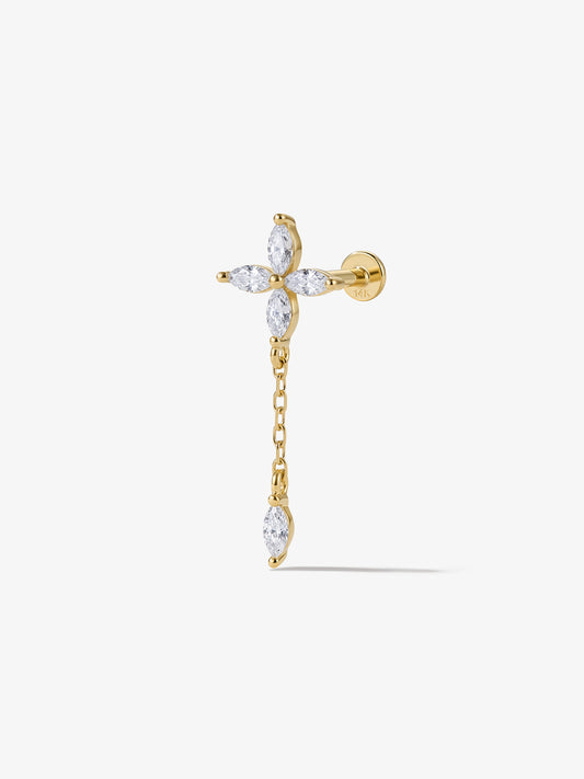 ANKIEJOY Fusion labret floral con borla en oro macizo de 14 quilates