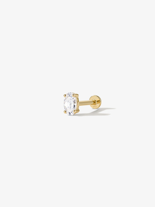 ANKIEJOY Essentials 14K Solid Gold Oval Moissanite Flat Back Stud