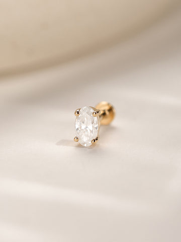 ANKIEJOY Essentials 14K Solid Gold Oval Lab Diamond Flat Back Stud