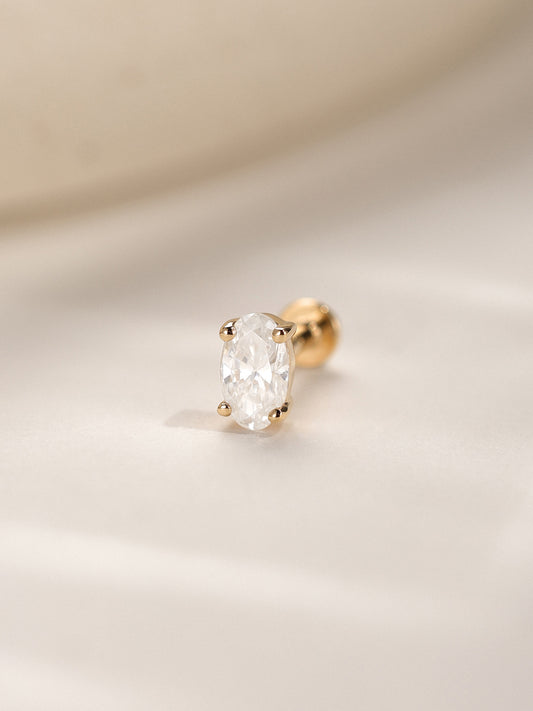 ANKIEJOY Essentials 14K Solid Gold Oval Lab Diamond Flat Back Stud