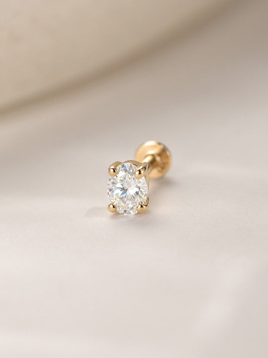 ANKIEJOY Essentials 14K Solid Gold Oval Moissanite Flat Back Stud