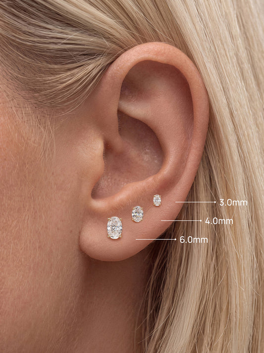 ANKIEJOY Essentials 14K Solid Gold Oval Lab Diamond Flat Back Stud